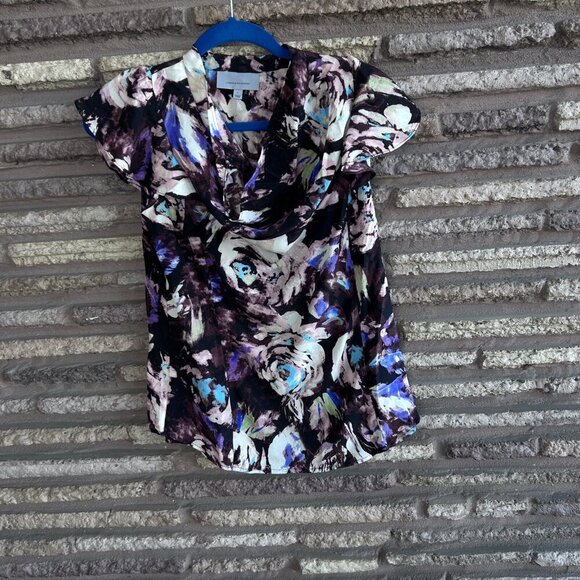 Classiques Entier Purple Abstract Floral 100% Silk Blouse Size Small - Picture 7 of 7